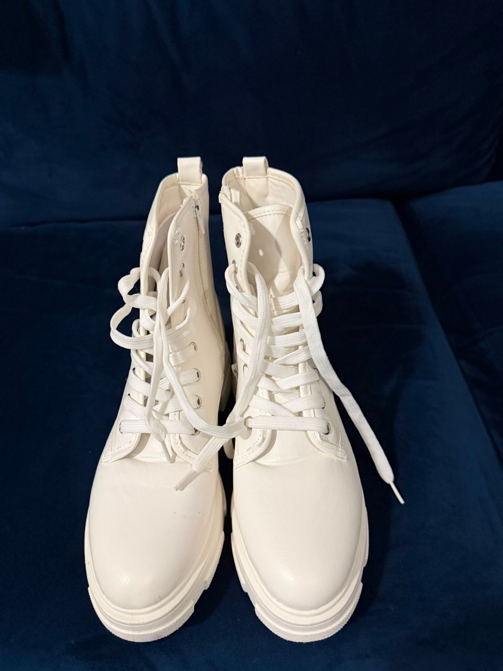 Women's White Lace-Up Platform Boots